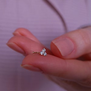 Three Diamond Nose Piercing, 14K Gold Women Nose Stud, Handmade Gemstone Piercing, Elegant Jewelry, Minimalist Piercing, Birthday Gift