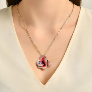 Chunky Flower Pendant Necklace, Hand Painted Butterfly Chunky Necklace, 24K Gold Statement Necklace, Handmade Unique Necklace, Women Gift