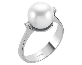 Elegante anello da donna con perle, anello nuziale con diamanti autentici, anello nuziale in oro 8K, anello di promessa con pietre preziose, anello di fidanzamento unico, regalo per lei