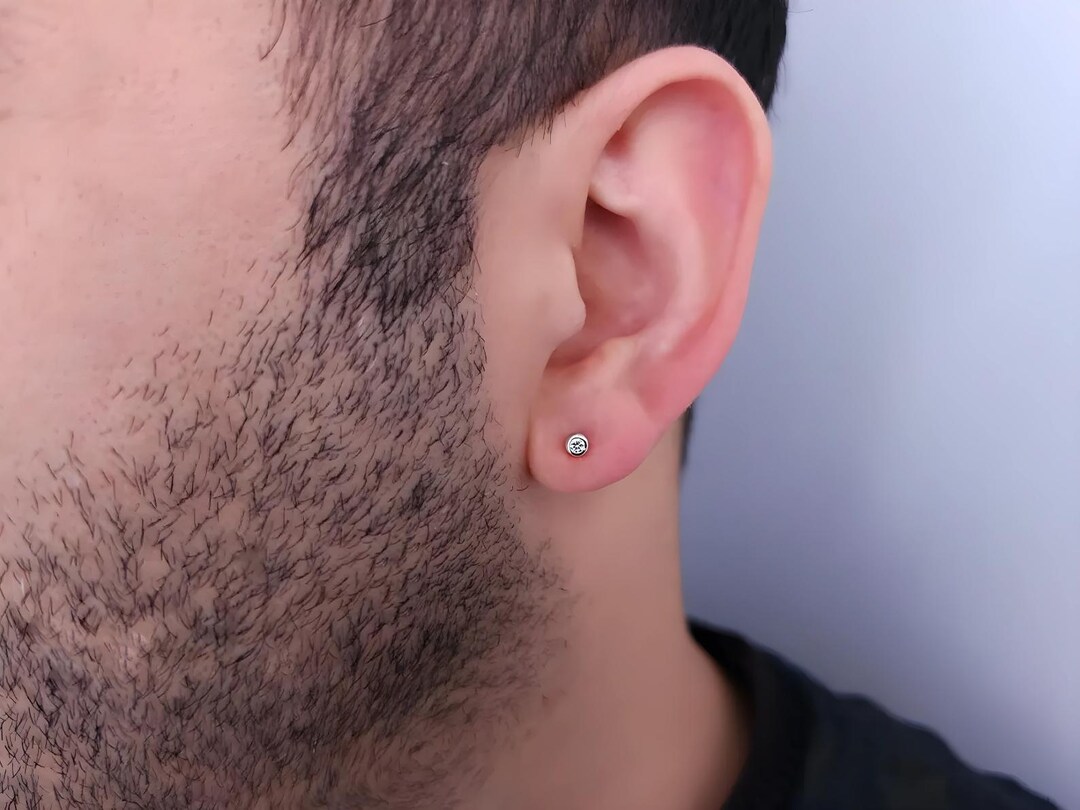 Unique Diamond Stud Earring, 14K Gold Gemstone Men Earring, Handmade ...