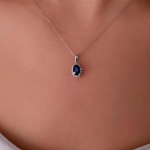 Superbe collier femme saphirs bleus, collier de mariée en or 14 carats, collier de mariage pavé de diamants véritables, collier de luxe, cadeau d'anniversaire