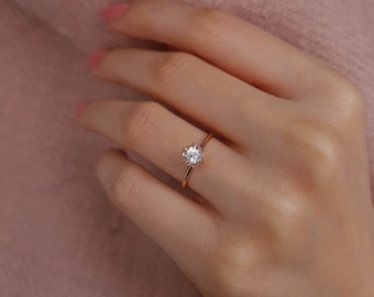 Dainty Morganite Promise Ring, Gemstone Solitaire Ring, 14K Gold Women Engagement Ring, Bridal Jewelry, Diamond Proposal Ring, Birthday Gift