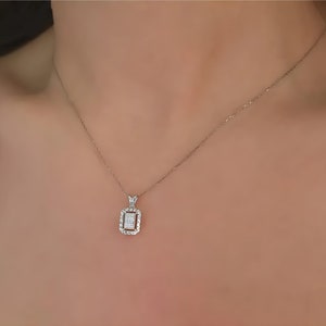 Diamond Baguette Women Gold Necklace, Dainty Bridal Necklace, Handmade Gemstone Necklace, Luxury Statement Necklace, Anniversary Gift