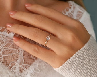 Anello solitario intrecciato, anello di proposta con topazio bianco autentico, anello di promessa da donna in oro 14 carati con diamanti veri, gioiello di fidanzamento, regalo per lei