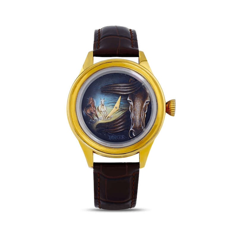 Stunning Micro Hand Painted Horses Unisex Watch, Handmade Genuine Leather Analog Watch, Animal Painted Luxury Watch, Boyfriend Gift image 2