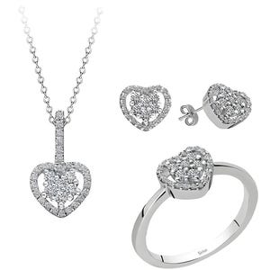 Genuine Diamonds Pave Heart Jewelry Set, Dainty Heart Women Necklace Set, 8K Gold Heart Stud Earrings, Unique Heart Ring Set, Christmas Gift