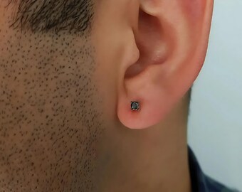 Orecchini a bottone da uomo con piccoli diamanti, orecchini delicati in oro massiccio 14K, orecchini unici per tutti i giorni con pietre preziose, orecchini statement fatti a mano, regalo per lui