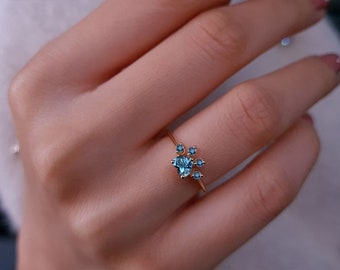 Cute Dog Paw Women Ring, Heart Cut London Blue Topaz Statement Ring, 14K Gold Gemstone Ring, Animal Jewelry, Dainty Ring, Animal Lover Gift