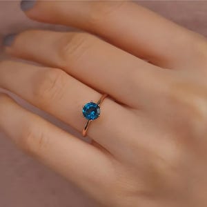 London Blue Topaz Solitaire Ring, 14K Solid Gold Women Engagement Ring, Bridal Jewelry, Diamond Wedding Ring, Promise Ring, Unique Gift