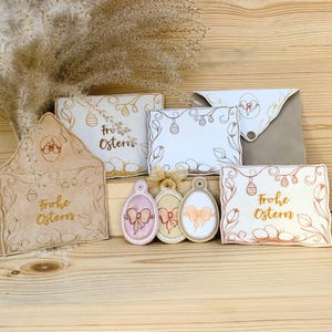 Embroidery file Easter set, In The Hoop gift envelope 5x7 and 6,3x10,2, ITH Easter egg gift tag 4x4 applique, machine embroidery