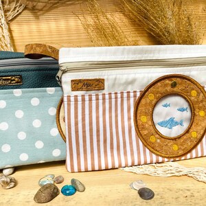 Beauty Bag Ocean XL, XXL In The Hoop Badetasche Stickdesign mit Bullauge und Fischen ITH Maschinenstickerei Set mit 2 Größen Stickdatei Bild 9