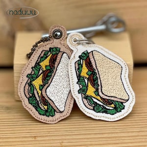 Embroidery file sandwich keychain 4x3, funny pendant ITH, toast bag charm embroidery design, machine embroidery