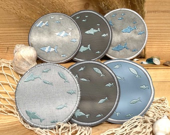 Mug Rug Fish Embroidery File 4x4'' Maritime Coaster In The Hoop Beer Mat ITH Machine Embroidery School of Fish Design