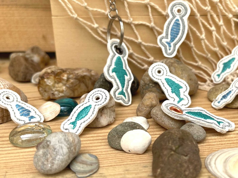 Fish pendant embroidery file for 4x4'' hoop In The Hoop maritime mini charms machine embroidery set with 9 fish pendants ITH image 7