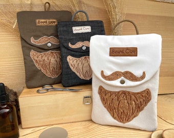 Beard Care Bag “BC” S, M & L In The Hoop Reißverschlusstasche mit Klappe Stickdesign Bart Maschinenstickerei Bartpflegetasche Stickdatei