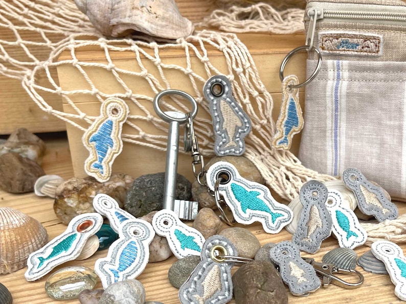 Fish pendant embroidery file for 4x4'' hoop In The Hoop maritime mini charms machine embroidery set with 9 fish pendants ITH image 9