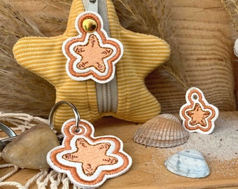 Embroidery file mini pendant starfish In The Hoop for 4x4'' hoop, zipper pendant ITH, Maritime Zipper Charms machine embroidery