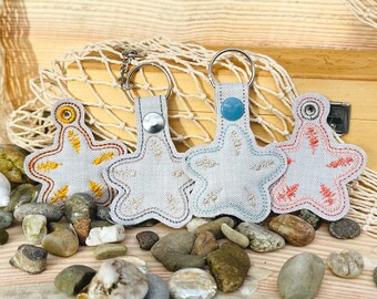 Starfish Embroidery File 4x4'' Maritime Keychain, In The Hoop Vacation Accessory, Embroidery Design 3D Pendant ITH Sea, Machine Embroidery
