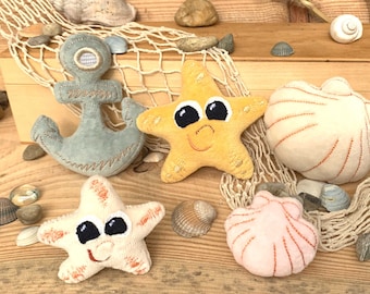 Anchor Shell Starfish In The Hoop Embroidery File Set for 4x4 hoop Embroidery Design Maritime Stuffies ITH Machine Embroidery