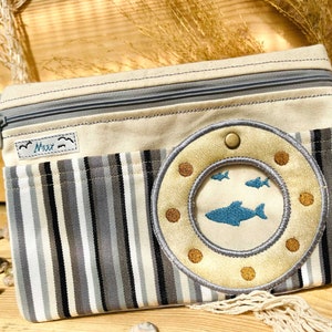 Beauty Bag Ocean XL, XXL In The Hoop Badetasche Stickdesign mit Bullauge und Fischen ITH Maschinenstickerei Set mit 2 Größen Stickdatei Bild 4