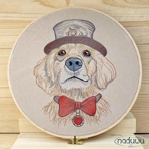 Embroidery file Steampunk Dog Set 7 sizes, Steamdog Scribble, machine embroidery design dog with bow tie and top hat