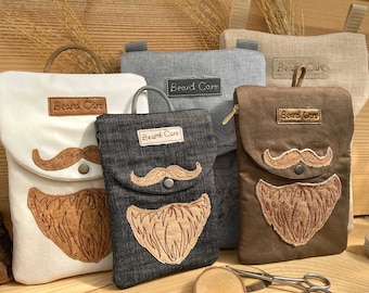 Beard Care Bag “BC” Set In The Hoop Reißverschlusstasche mit Klappe Stickdesign Bart ITH Maschinenstickerei Tasche in 5 Größen Stickdatei
