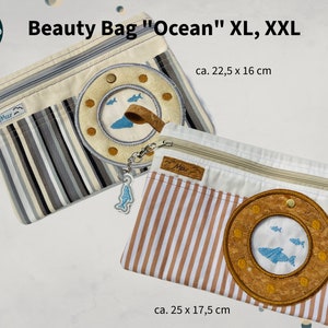 Beauty Bag Ocean XL, XXL In The Hoop Badetasche Stickdesign mit Bullauge und Fischen ITH Maschinenstickerei Set mit 2 Größen Stickdatei Bild 5