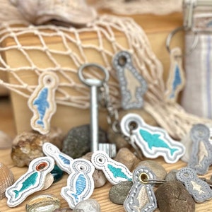 Fish pendant embroidery file for 4x4'' hoop In The Hoop maritime mini charms machine embroidery set with 9 fish pendants ITH image 3