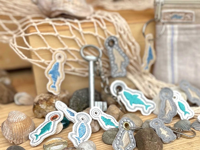 Fish pendant embroidery file for 4x4'' hoop In The Hoop maritime mini charms machine embroidery set with 9 fish pendants ITH image 3
