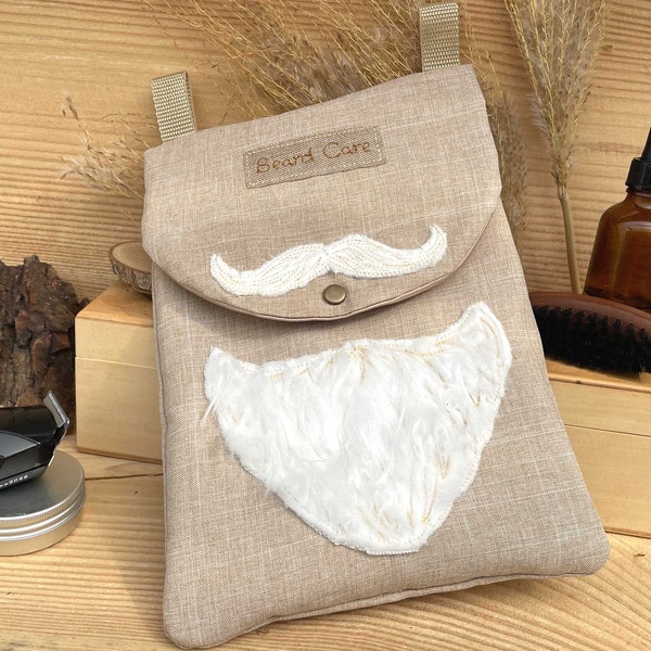 Beard Care Bag “BC” 8x12'' In The Hoop Zipper Bag with Flap Embroidery Design Beard Machine Embroidery Beard Care Bag ITH Embroidery File