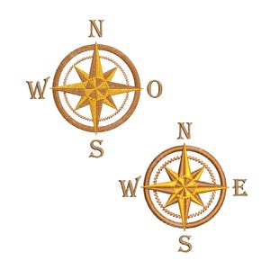May include: Two gold compass rose designs with brown outlines and the letters N, S, E, and W.