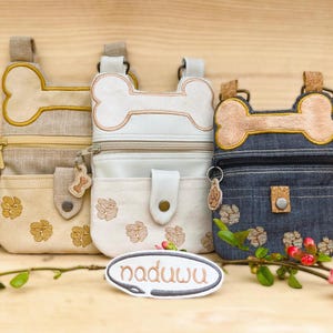 ITH Reißverschlusstasche 3 Größen In The Hoop plus Tasche, Stickdatei Hundepfoten und Knochen, Stickdesign Gürteltasche BoneBag