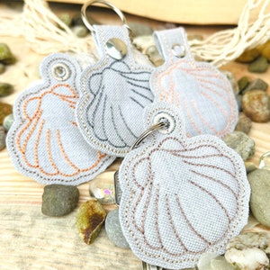 Shell embroidery designs maritime keychain In The Hoop 3D embroidery pendant 4 variants ITH Doodle key fob machine embroidery file