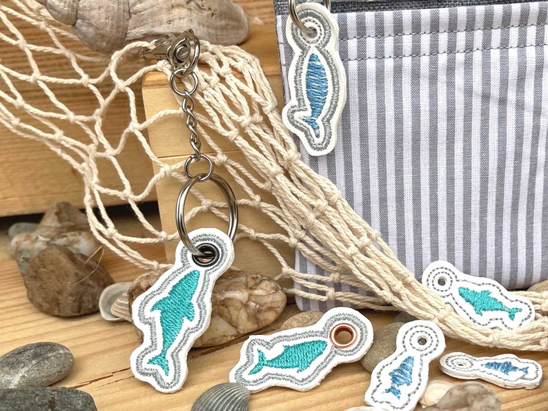 Fish pendant embroidery file for 4x4'' hoop In The Hoop maritime mini charms machine embroidery set with 9 fish pendants ITH image 6