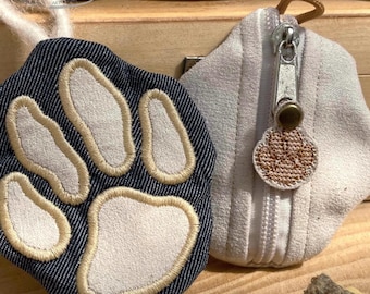 Paws Bag Embroidery File Zipper Bag for 4x4'' hoop, In The Hoop Bag, Charm Dog Paw Embroidery Design, Wallet ITH