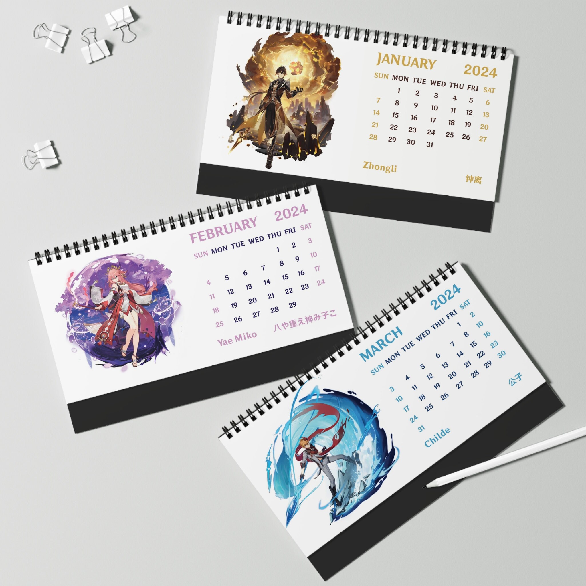2024 Anime Desk Calendar 2024 Desk Calendar Anime 2024 Calendar Anime