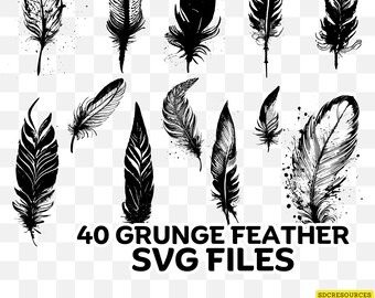 40 Grunge Feather SVG Files: Print-on-Demand Designs (Digital Download)