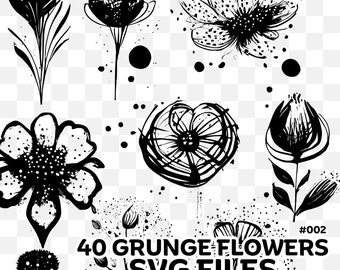 40 Grunge Flower SVG Files: Commercial Use Designs (Digital Download)