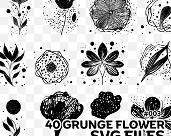40 Grunge Flower SVG Files: Commercial Use Clip Art (Digital Download)