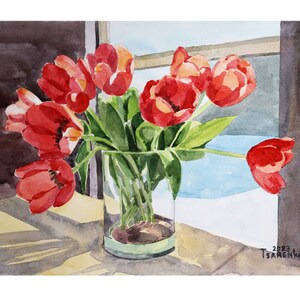 Peinture aquarelle tulipes par Denys Tsarenko Original