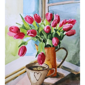 Aquarellmalerei Tulpen von Denys Tsarenko Original