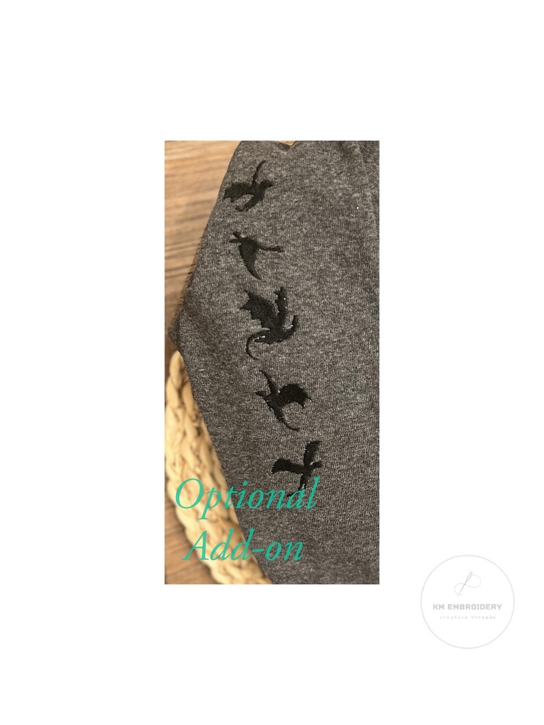***IF YOU WOULD LIKE THE DRAGONS ON THE SLEEVE- Please purchase that option in the ADD-ON section of my shop and put in personalization what color thread you would like***