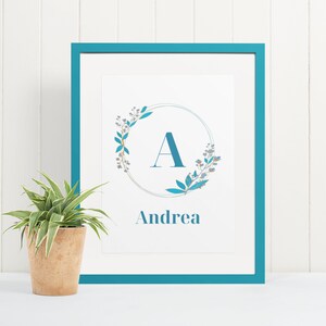 Personalized Teal Initial and Name Print