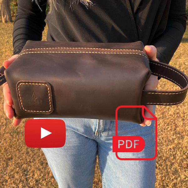 Leather Dopp Kit -Men Toiletry Bag Pattern - Pdf Download - Bag Pattern - Leather Pattern - Travel Bag-PDF Leather-Leather Pattern Template