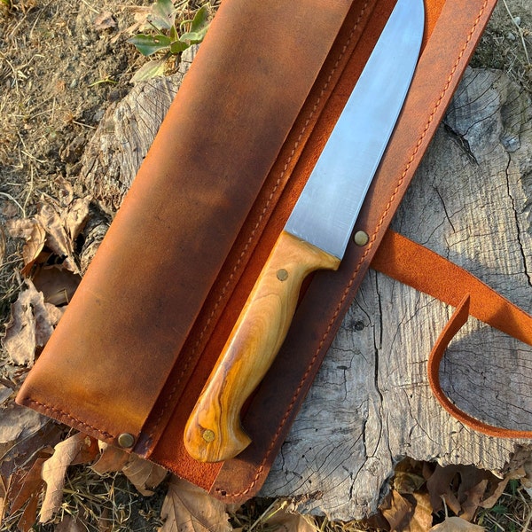 Étui à couteaux fait main en cuir - Sac à couteaux - Chef Roll Cuir-cuir Bushcraft-ensemble de camping-équipement de randonnée-camping cuisine cadeau fête de la femme