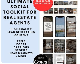 Real Estate Social Media Kit: 1500+ Templates, Monthly Calendar (Canva Editable)