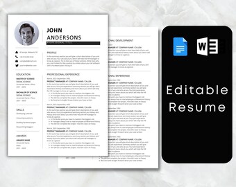 Minimalist Resume Template: Professional CV Design (Word, Google Docs)