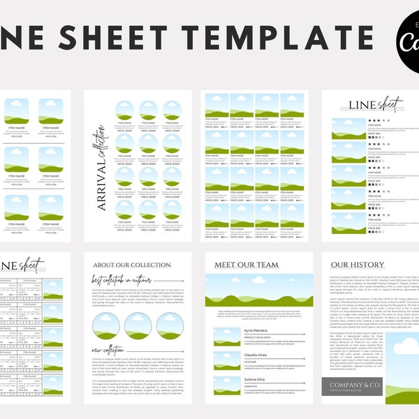Line Sheet for Wholesale,  Price List Template, Editable Template Catalog, Seller shop, Product Sales Sheet, Canva Linesheet Catalogue