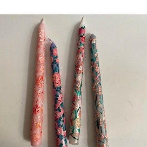 Soft Series / Hand Painted Taper Candles / Wedding Candle / Dinner Candles / Table Decoration / Gift Idea/Flower Design / 4pcs Taper Candles