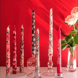 Set of 7 Taper Candles/ Hand Painted Spring Floral Tapers Candles/Wedding Candle /Table Decor / Gift idea / Taper candle